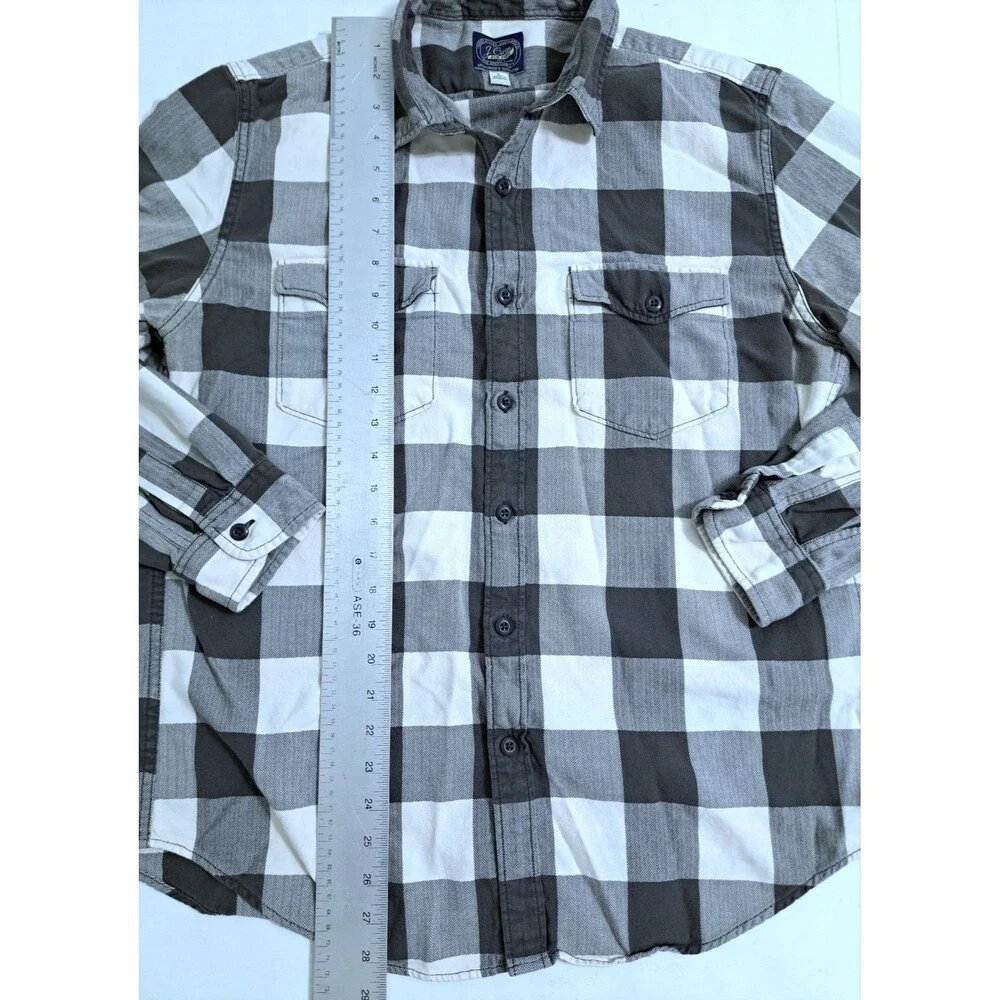 J Crew Flannel Shirt Mens Large Plaid Grey Check 90s Y2K Sportsmen Buttons